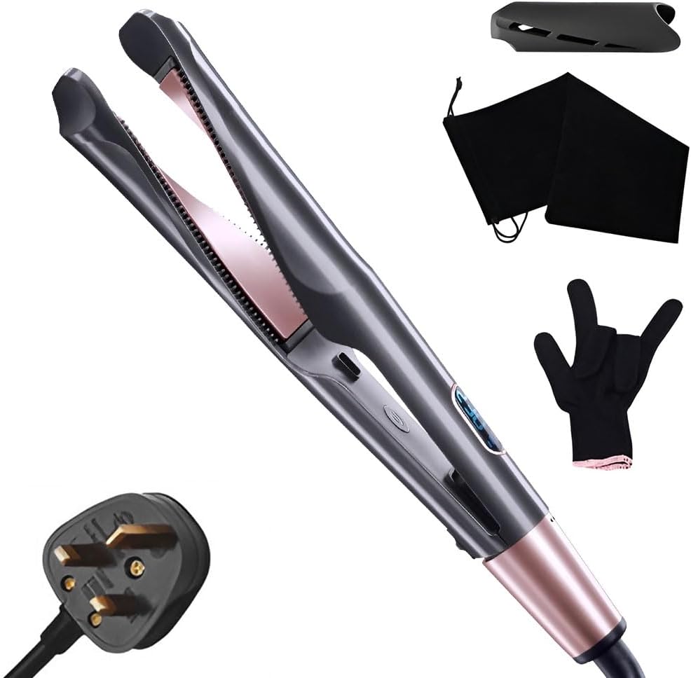 2 in 1 Hair Straightener and Curler, Hair Straighteners for Women with Adjustable Temperature LCD Display, Pro Titanium Flat Iron Hair Straightener for Curl/Wave/Straighten Hair(Black)