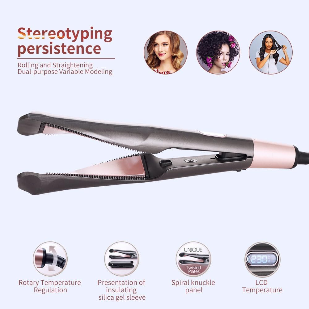 2 in 1 Hair Straightener and Curler, Hair Straighteners for Women with Adjustable Temperature LCD Display, Pro Titanium Flat Iron Hair Straightener for Curl/Wave/Straighten Hair(Black)