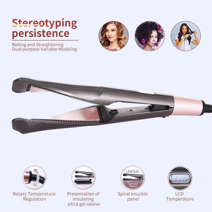 2 in 1 Hair Straightener and Curler, Hair Straighteners for Women with Adjustable Temperature LCD Display, Pro Titanium Flat Iron Hair Straightener for Curl/Wave/Straighten Hair(Black)