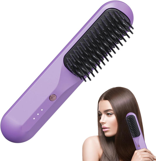 Hair Straightener,Electric Hot Comb Hair Straightener, USB Rechargeable Hair Straightening Brush, Flat Iron Comb with Comb Tooth, 3 Temps, Anti-Scald for Fine, Soft, Frizzy Hair, Travel or Home
